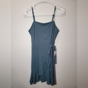 Altard State Women's Teal Lined Smocking Ruffled Faux Wrap Dress Size XS